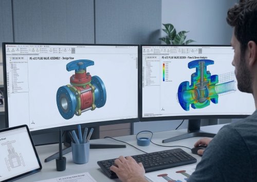 أومس ساليري السعودية — تصميم CAD وتحليل التدفق لصمام السدادة PE-412